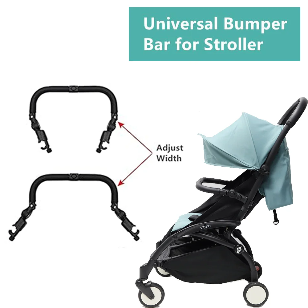 Universal Stroller Bumper Bar, PU Leather One-Piece Adjustable Armrest with Middle & Side Opening