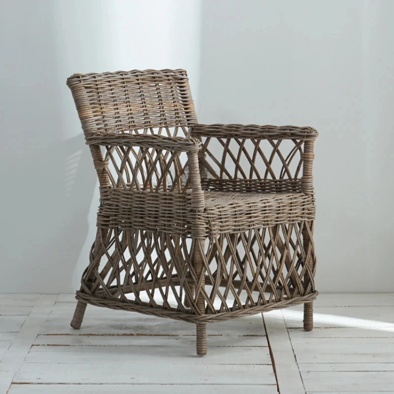 Rattan Chair Natural Real Rattan Garden Chair Courtyard Armchair French Retro Rattan Balcony Armchair