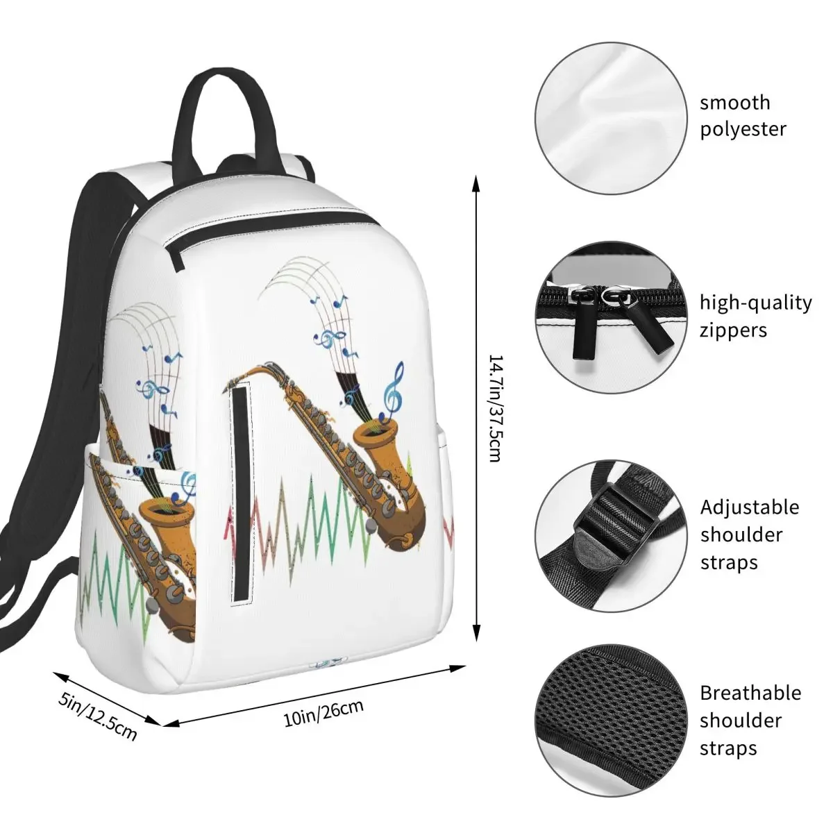 Saxophone Player - Music Art Girls Y2k Graphic Backpack Student BookBag Children School Bag Computer Shoulder Bags Men Women