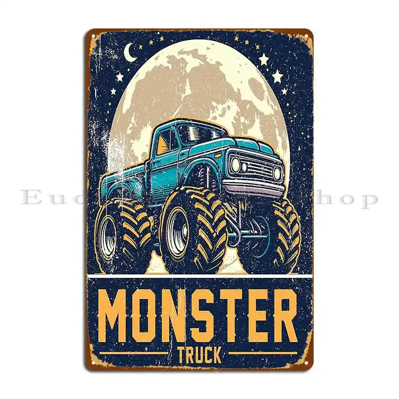 Vintage Monster Truck Art Illustration Moon Metal Plaque Poster Living Room Create Wall Plaque Classic Designer Tin Sign Poster