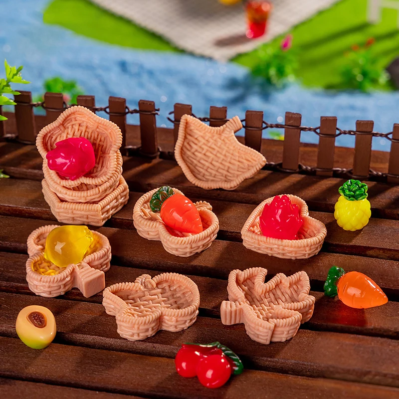 5Pcs 1/12 Dollhouse Simulation Bamboo Baskets Model Dollhouse Kitchen Storage Basket Decoration Dolls House Accessories