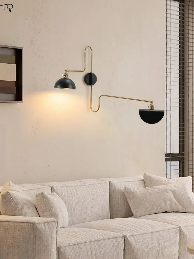 Designer Industrial Long Pole Wall Lamp with Switch Gold/Black Swing Arm LED Wall Sconces Sofa Living/Model Room Background Cafe