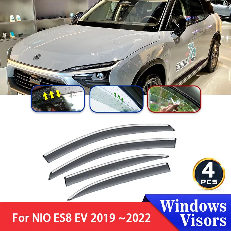 

4 дефлектора для NIO ES8 EV 2018 2019 2020 2021 2022, боковые оконные козырьки, защита от дождя и бровей, солнцезащитный козырек, аксессуары для интерьера автомобиля