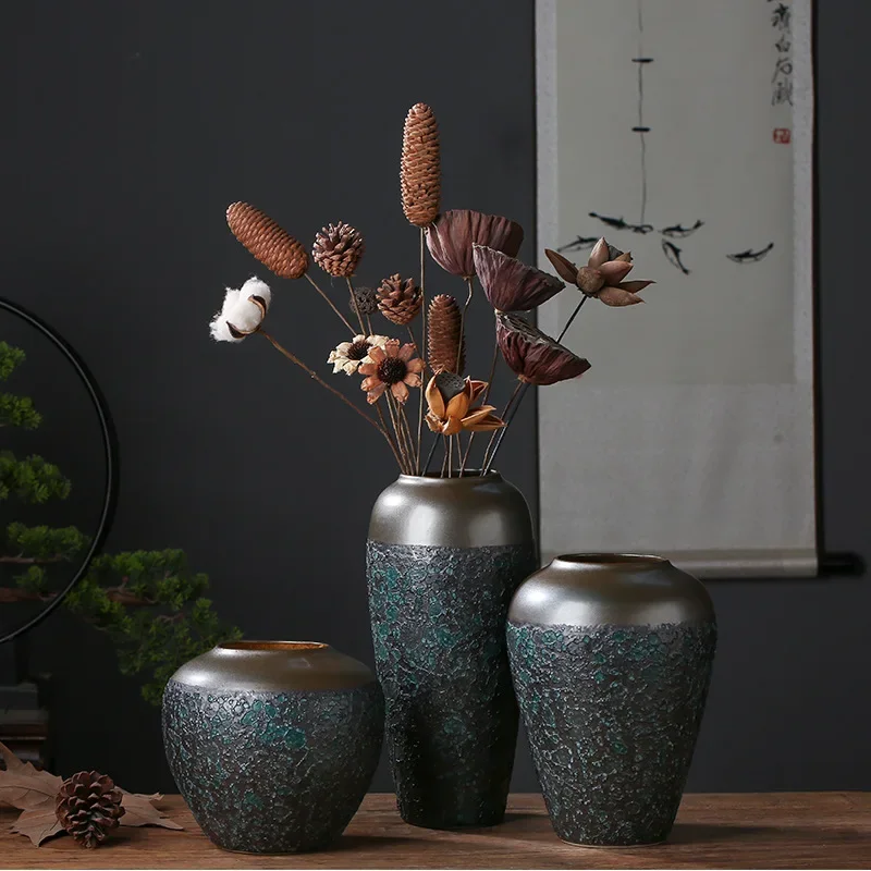 

Jingdezhen-Retro Rough Ceramic Vase, Snake Skin Flower Vase, Living Room Hydroponic Flower Plant Vases for Flowers