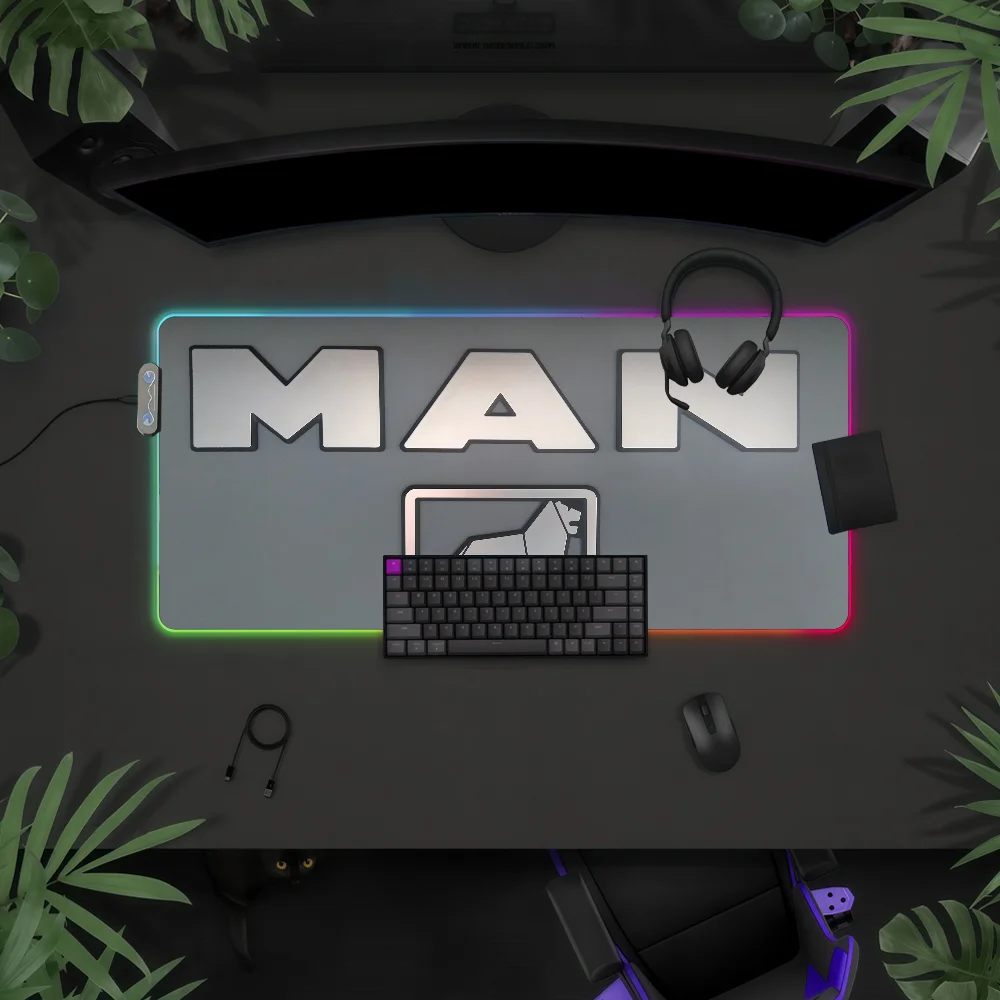 Brand M-Man-S Logo Truck Mouse Pad RGB LED Light Colorful Game Keyboard Non-slip Cover Desk-mat Surface Waterproof