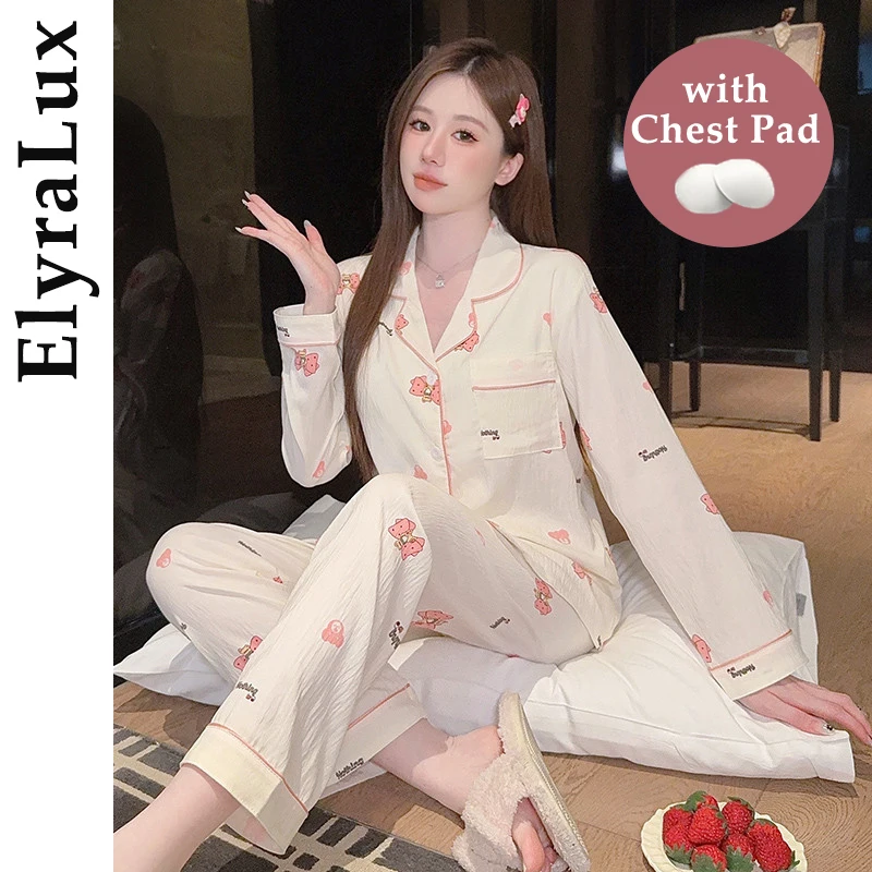 

ElyraLux High Quality Cartoon Women's Sleepwear Casual Set Home Clothes Spring Autumn Seasonal Cardigan Pajamas Comfortable