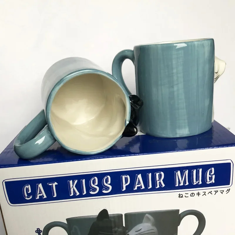 أسود أبيض القط زوجين أكواب لطيف الحيوانات الأليفة ديكور المنزل أكواب مياه هدية مجموعة أكواب الحيوانات الإبداعية لمحبي القطط والحيوانات