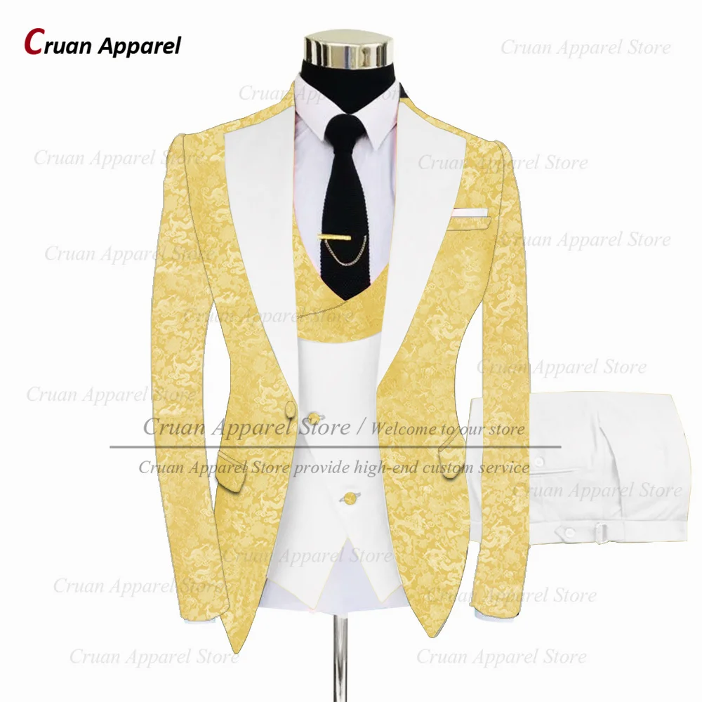 Abito Jacquard di lusso per banchetto serale maschile personalizzato Slim Fit classico Blazer gilet pantaloni pianoforte Performance Host abiti di