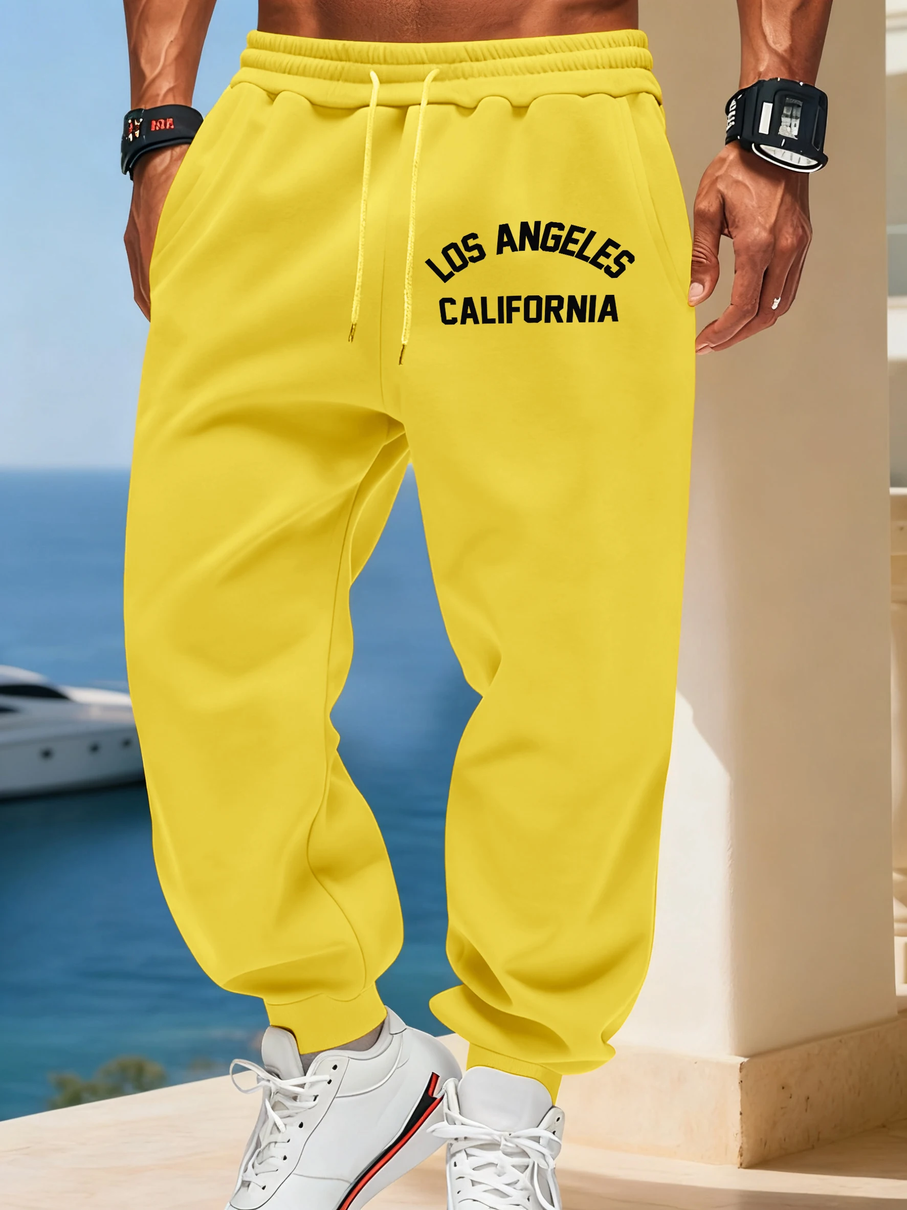 Los Angeles California Print Casual Trousers Mens Autumn Versatile Sweatpants High Street Basic Britches Warm Fleece Sportpants