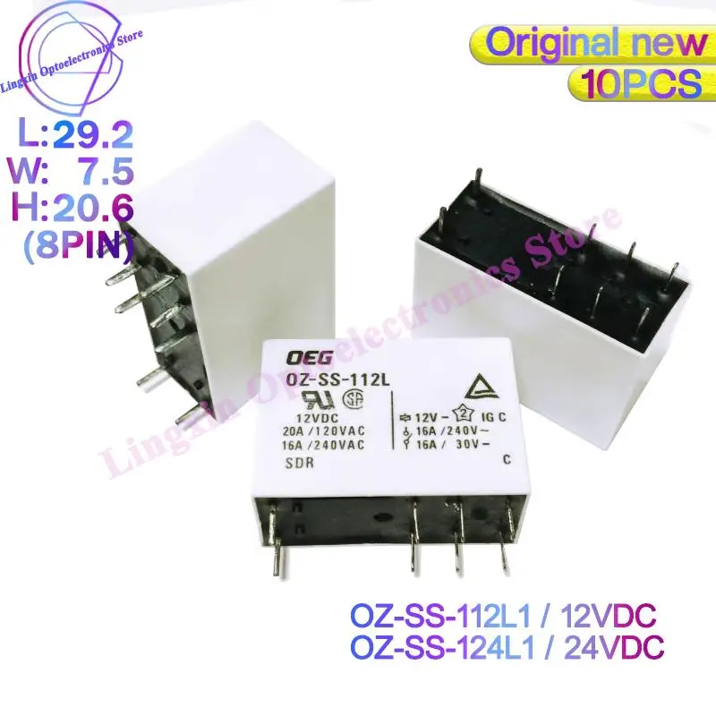 10Pcs/lot OZ-SS-112L1 OZ-SS-124L1 OZ-SS 1 Form C SPDT 16A 8Pin Power Relays 12VDC 24VDC 8PIN 100% Original new