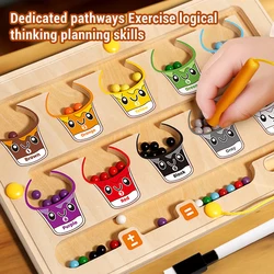 2 in 1 Montessori Magnetic Color Sorting Games Maze Board & Drawing Board Educational Sensory Toys Pen Moving Bead Game Kids Toy
