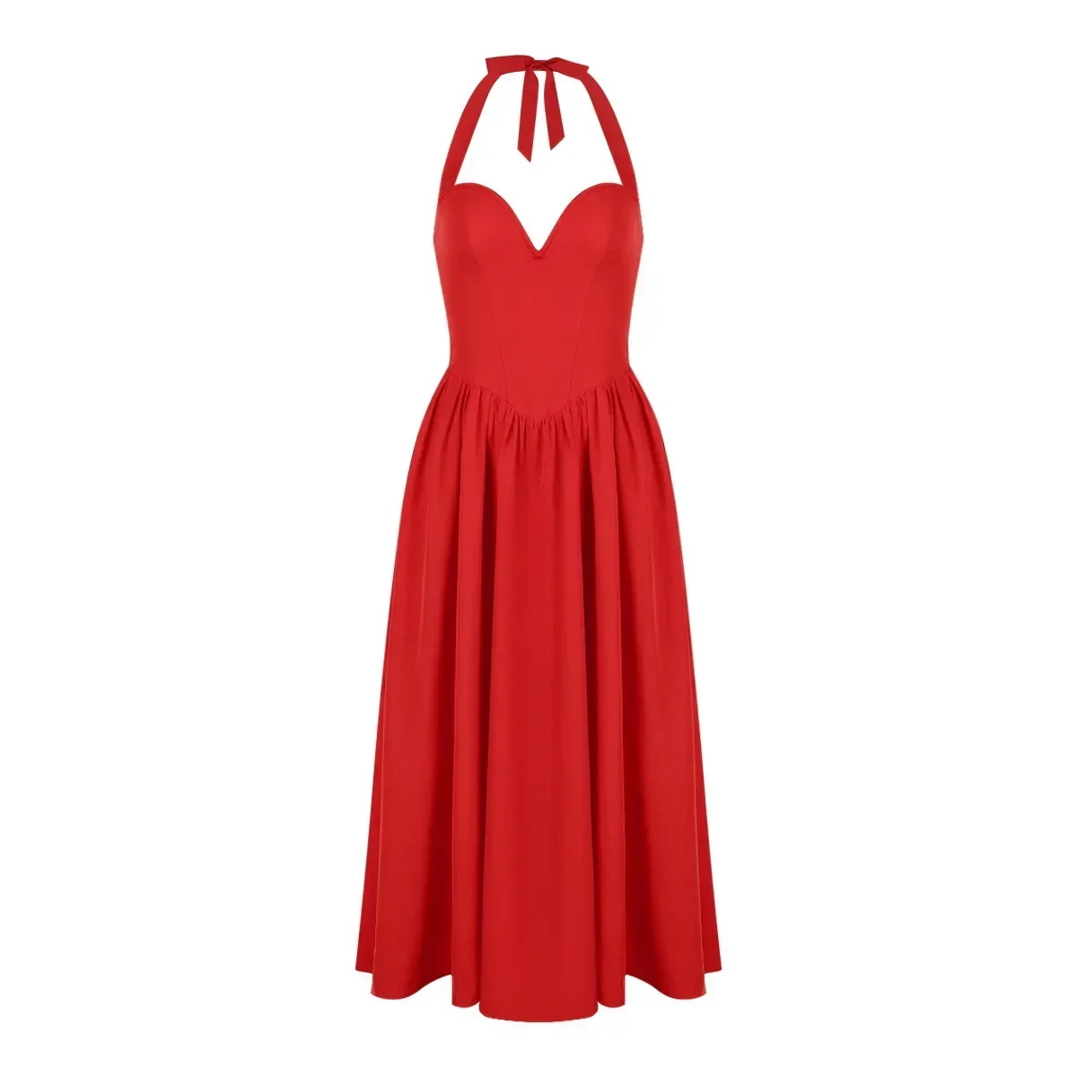 Mingmingxi-vestido de cabeçada feminino, ajuste elegante e flare, vestido de aniversário, longo, casual, sexy, roupa feminina, vermelho, verão, 2024