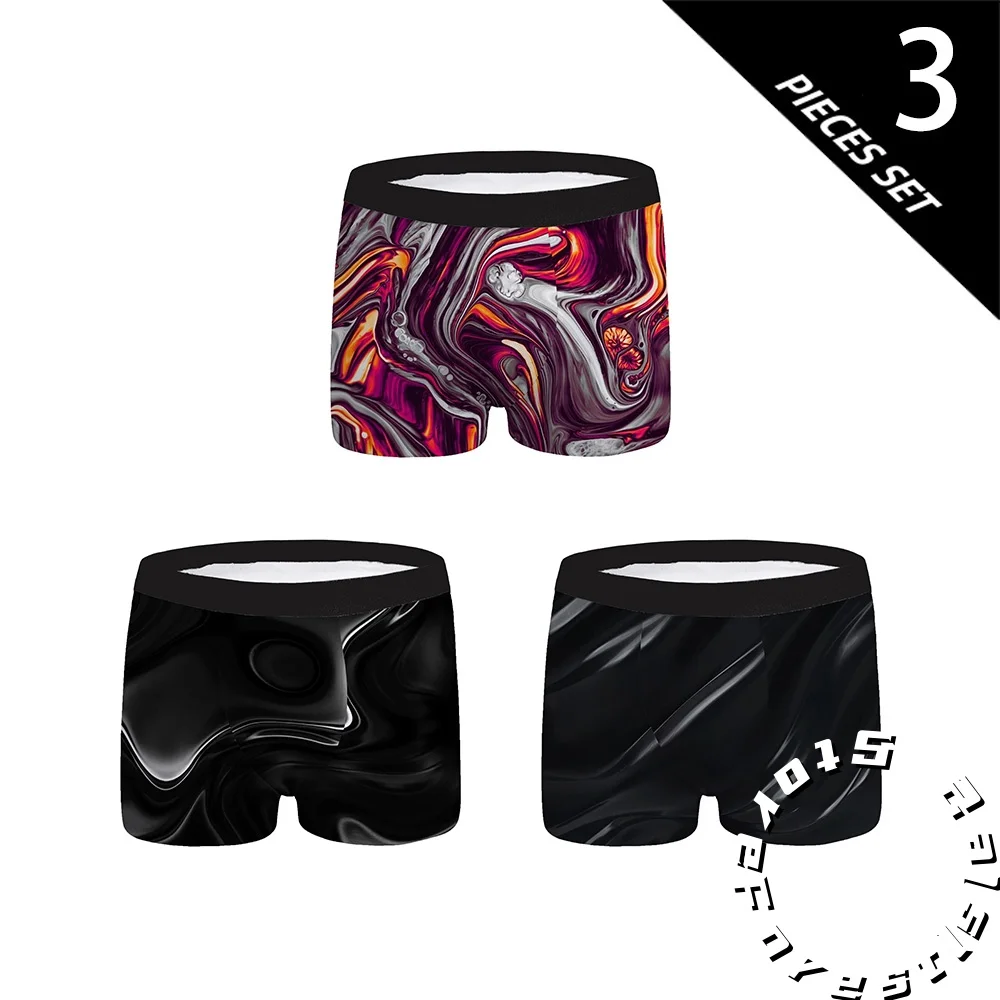 3-Piece Fashion Textured Striped Printed Men's Underwear Boxers Comfortable Breathable Soft Casual Men's Underwear