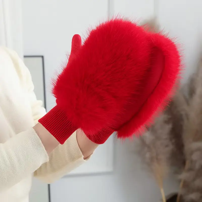 Winter Warm Gloves for Women Thick Windproof Cute Plush Cuff Cold Weather Essential Daily Wear