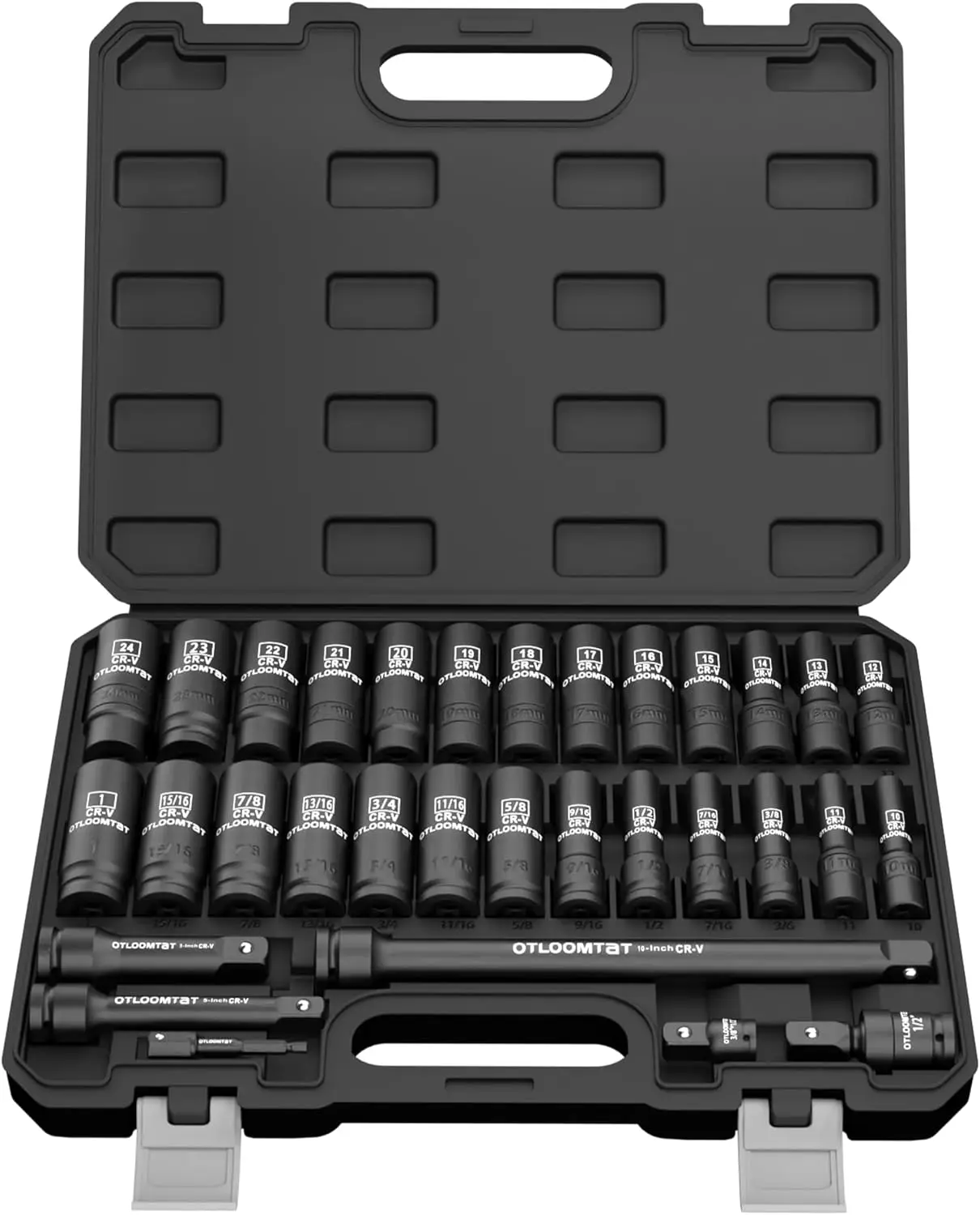 

32-Piece 1/2" Drive Impact Socket Set with Extensions, Metric & SAE Sizes, Heavy-Duty Steel