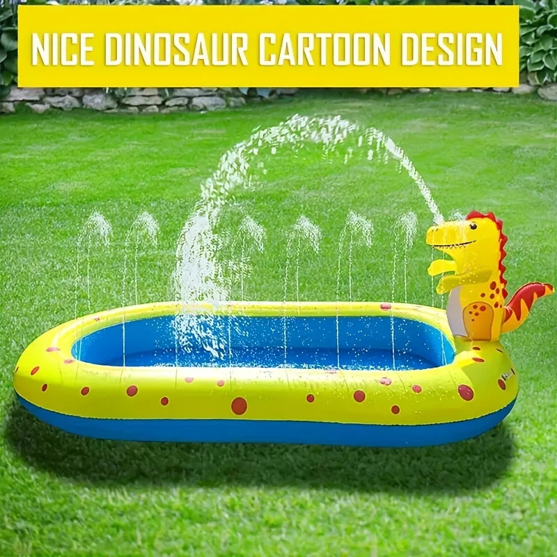 1 dinosaurus lucu anak-anak tiup air mancur-tiga dalam satu halaman belakang percikan tikar dengan sprinkler-mainan air luar ruangan untuk berenang