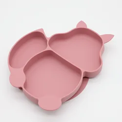 3pcs silicone squirrel dinner plate with strong suction silicone spoon fork cutlery set for baby complementary food utensils