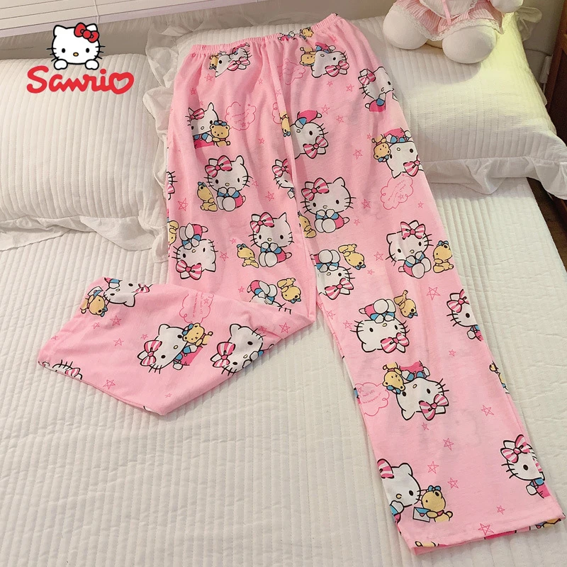 2024 New Hello Kitty Pajama Pants Cartoon Women\'s Loose Cotton Home Pants Casual Cute Pants Spring And Autumn