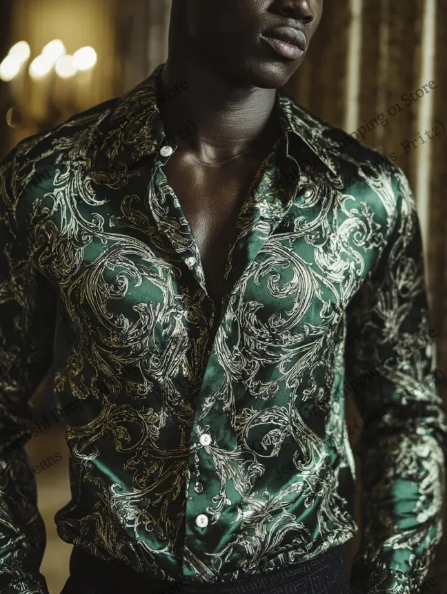 Men's Euro Style Floral Long Sleeve Shirt Luxury Paisley 3d Print Shirt Men Fashion Business Single-breasted Blouse Men Clothing