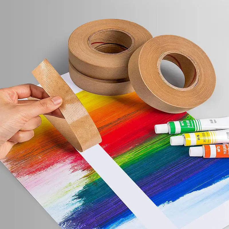 30m Kraft Adhesive Masking Paper Tape Professional Water Gummed Tape Packaging Tools Art Supplies For Painting