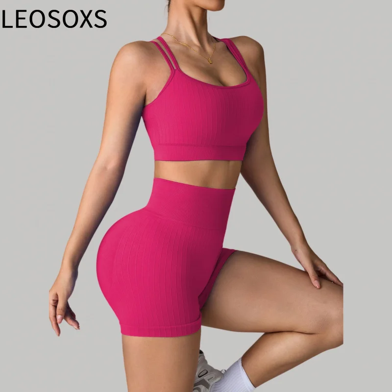 

LEOSOXS Seamless Yoga Set Gym Suits With Shorts Crop Top Sexy Bra Women's Pants 2 Pieces Running Workout Outfit Fitness Clothing