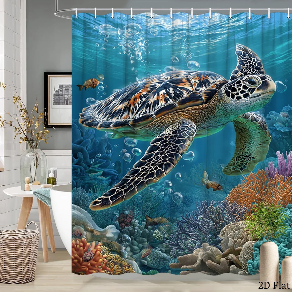 

Underwater Sea Turtle Tropical Ocean Life Shower Curtain Waterproof Bathroom Decor Coral Reef Mural 180x200cm
