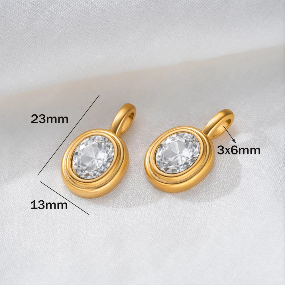 3pcs Gold Plated Stainless Steel Oval Crystal Charms for Bracelet Handmade DIY Jewelry Making Component Wholesale