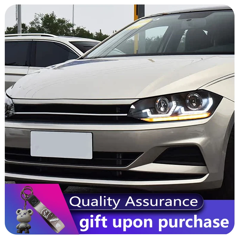 السيارات العلوي ل Volkswagen VW Polo 2019-2023 الجبهة ضوء DRL رئيس مصباح بدوره إشارة ديناميكية LED تكوين عدسة اكسسوارات السيارات
