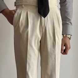 Mens Gurkha Trousers Corduroy Side Button Casual Suit Trousers Autumn Business Adjustable Waist Straight Pants Men'S Clothing