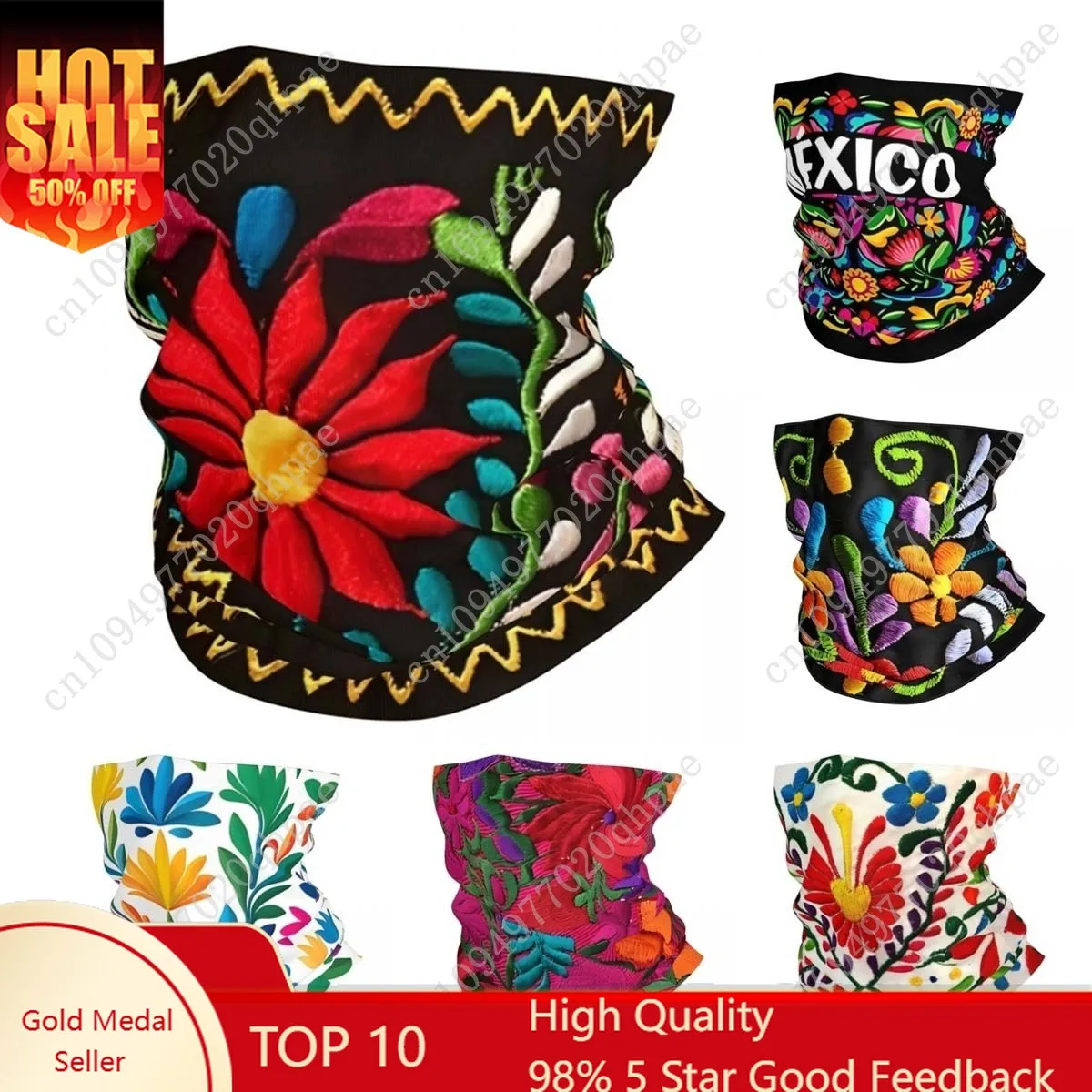

Mexico Mexican Embroidered Flower Bandana Neck Cover Print Colorful Balaclavas Wrap Scarf Cycling Outdoor Sports Men Women Adult