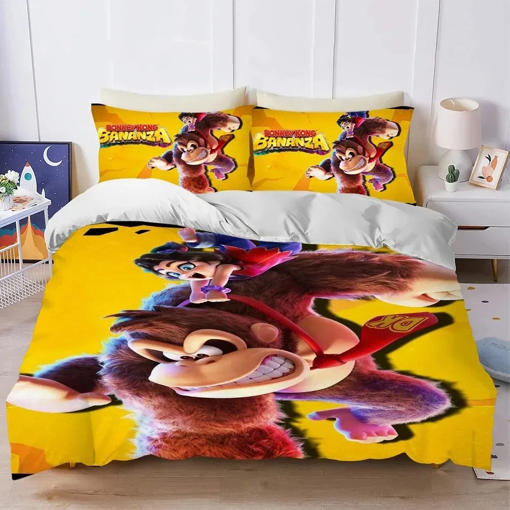 

Game D-Donkey K-Kong Bananza Duvet Cover Set Soft Wash Cotton Bed 3 Piece Summer Comfortable Student Dormitory Home Bedding
