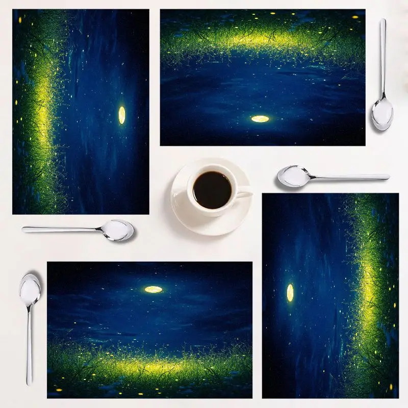 

Set of 4 placemats, artistic design, easy to clean, rectangular home decor, perfect for kitchen & festive occasions.