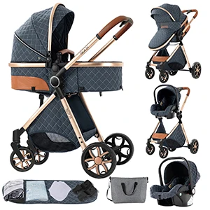 Luxus-Kinderwagen 3-in-1 mit Autositz, Neugeborenen-Sicherheitsgurt mit fünf Punkten, Vierrad-Kinderwagen, stoßdämpfend, faltbar, für Flugreisen und lange Fahrten, mit explosionsgeschützten EVA-Rädern