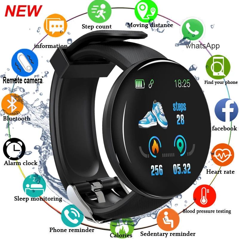 D18 Smart Bracelet Color Round Screen Heart Rate Blood Pressure Sleep Monitor Walking Exercise Fitness Smart Watch for Men Women