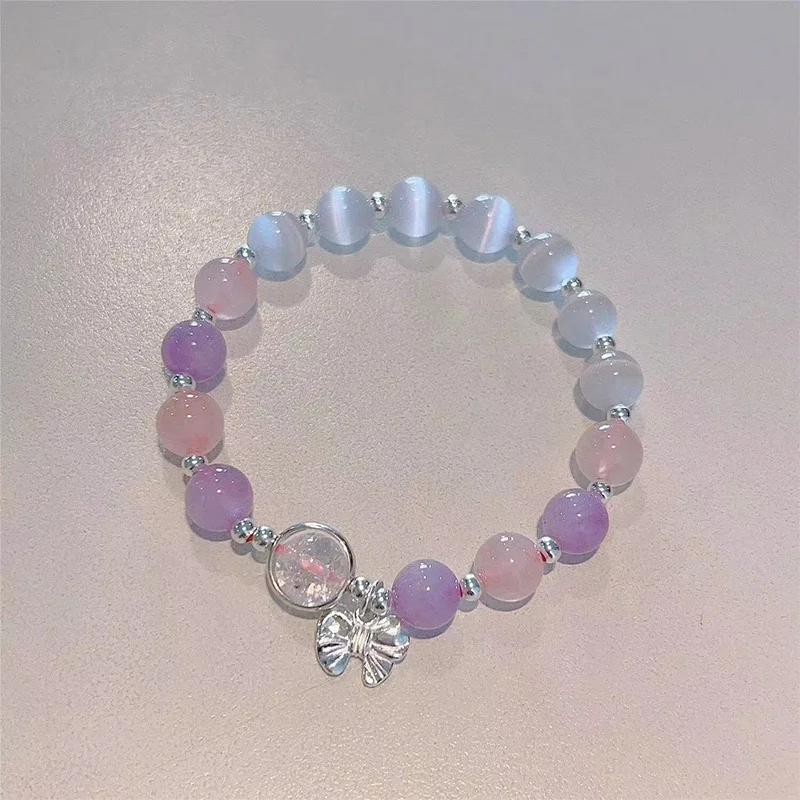 Original Opal Sea Blue Treasure Moonlight Crystal Bracelet Light Luxury Elastic Bracelet For Girls Women Jewelry Accessories