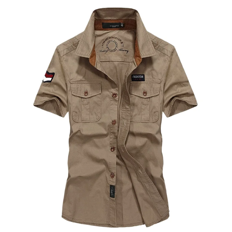 New Summer Men Thin Short Sleeved Shirts Man Outdoor Multi pockets Cargo Shirts Good Quality Male Cotton Casual Shirts Size 5XL