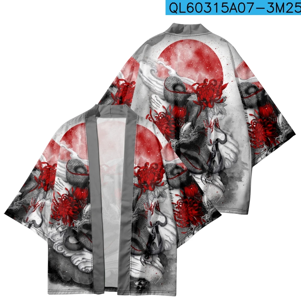 Japanese Style Cardigan Dragon Printed Kimono Cosplay Harajuku Women Man Yukata Jacket Streetwear Traditional Robe Tops