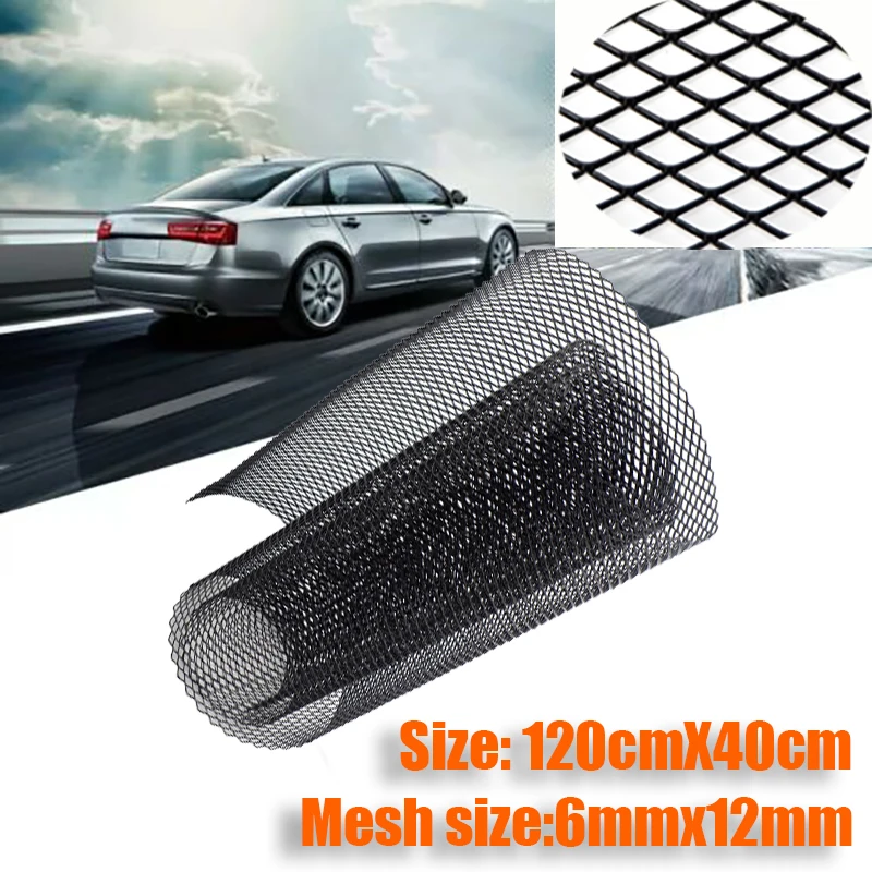 120*40cm Diamond 6x12mm Car Bumper Grille Aluminum Mesh Car Grid Ventilation Exterior Protection Filter Black DIY Bike Motorcycl