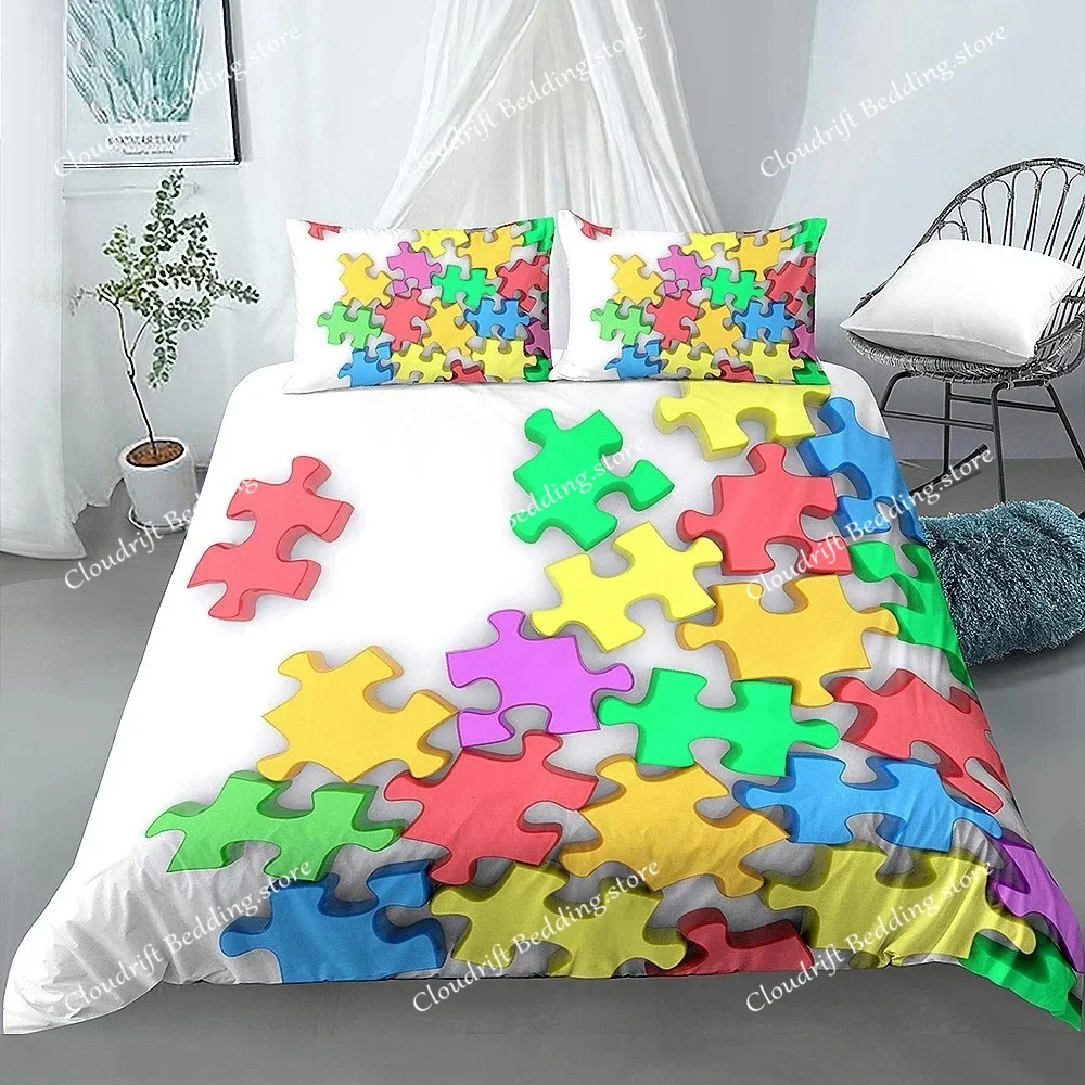 

Colorful Puzzle Duvet Cover King Queen 3D Geometric Figure Quilt Cover Boys Girls High Quality Simple Polyester Bedding Set