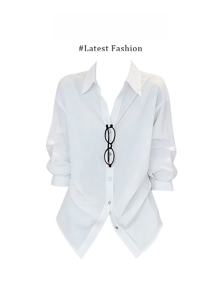 Parkyeon White Casual Loose Women's Shirt And Pants Set Turn-down Collar Gathered Waist Long Sleeve Summer Fashion Outfit