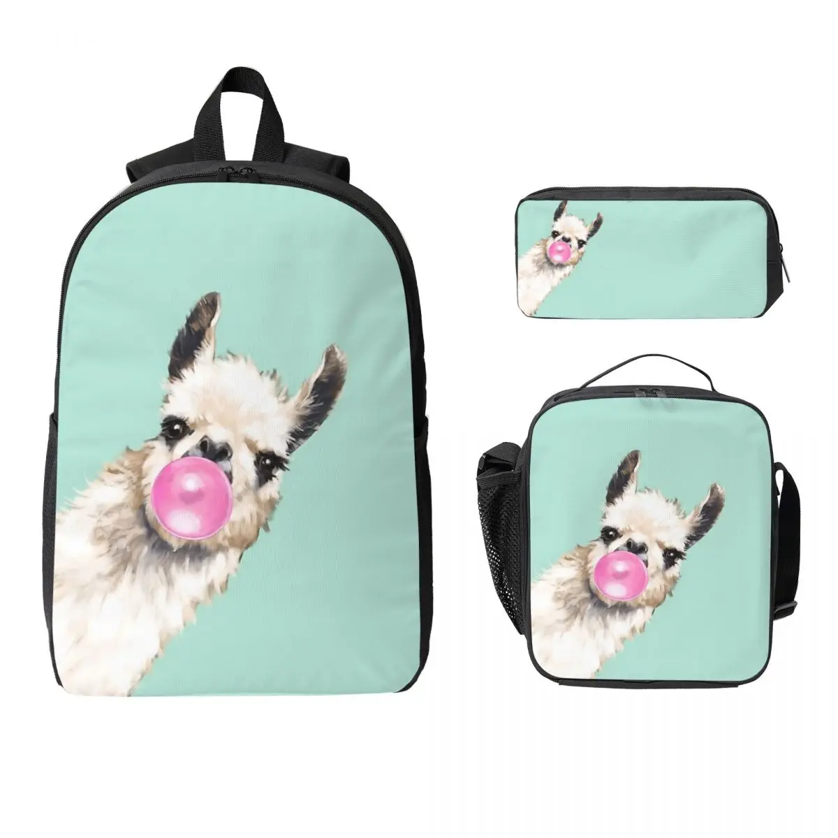 

Llama Alpaca Animal Backpack Student Boys Girls BookBag School Bag Laptop Shoulder Bags 3ps Insulated Lunch Bag Pencil Case