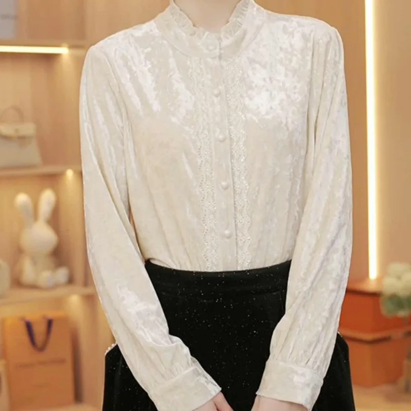 

Thiened Long Sve Loose Bot irt French Warm Top for Women Winter 2025 New Arrival High-End Feeling TT671