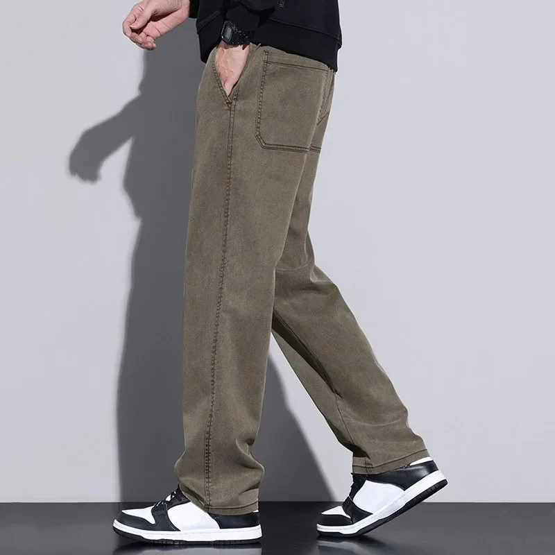 Nova primavera e outono calças casuais masculinas em linha reta solta ajuste calças de negócios