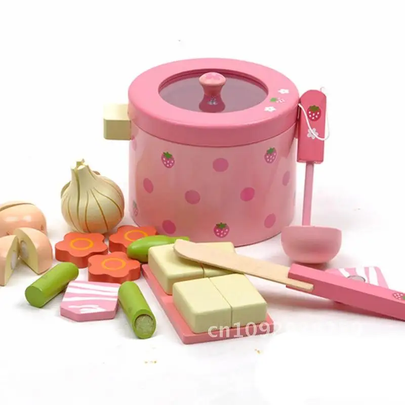 Kids Kitchen Toys Set Garden Strawberry Simulation Vegetable Hot Pot Girls Kitchen Food Gift Prentend Toy Mother Wooden Play For