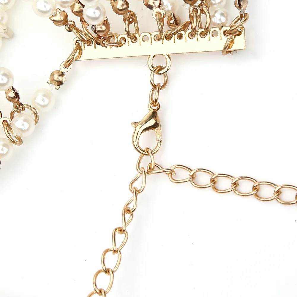 Sexy Pearl Body Chain For Women Necklaces Shawl Female Punk Style Beaded Collar Shoulder Sweater Long Chain Bridal Body Jewelry