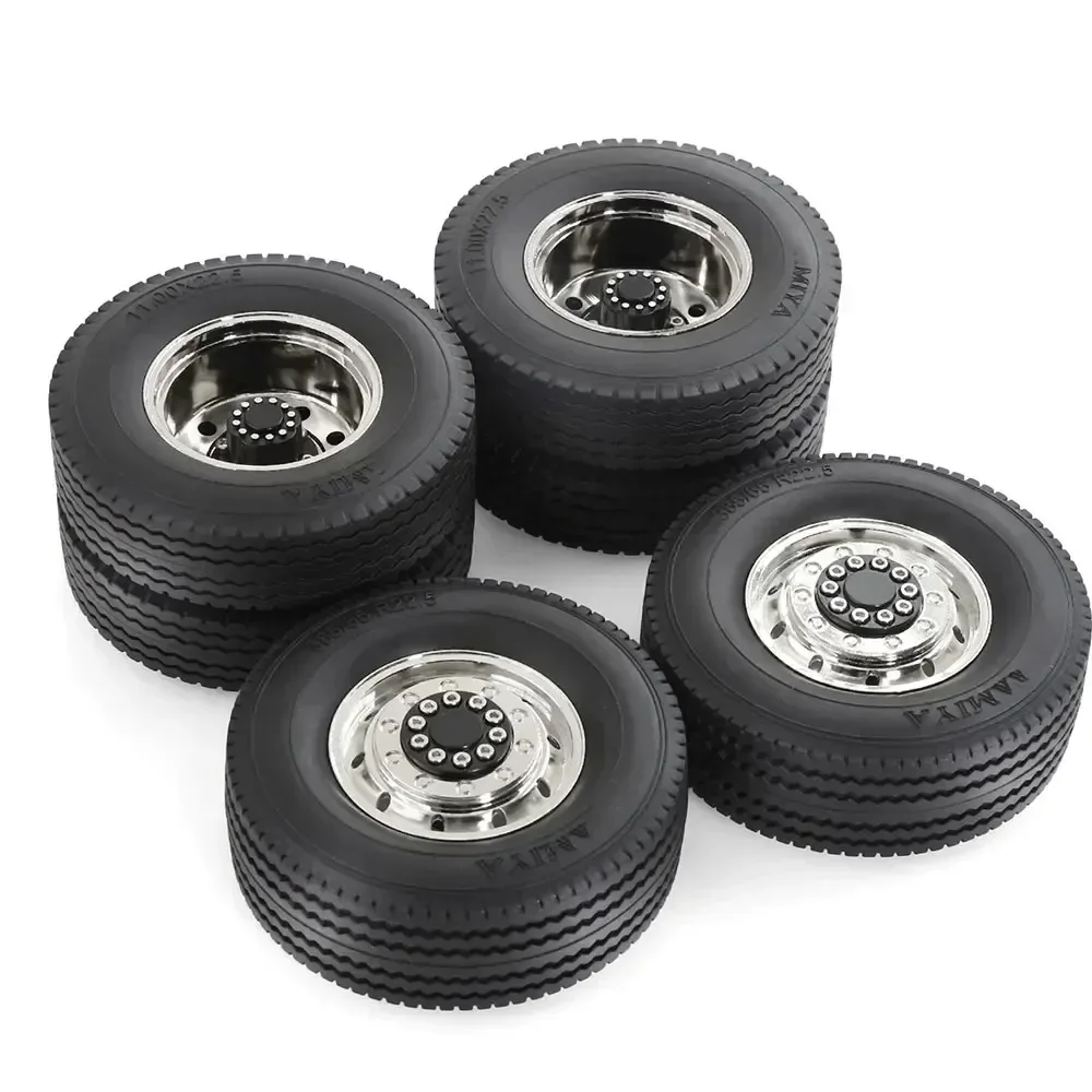 1/14 TAMIYA RC Truck Universal Metal Wheel Rim & Tire Set, Upgrade Parts for Model Cars