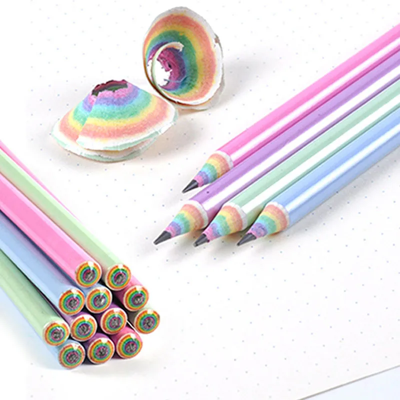 12pcs Rainbow Paper Pencil Set Student Writing and Painting HB Professional Art Sketch Pen Office School Supplies