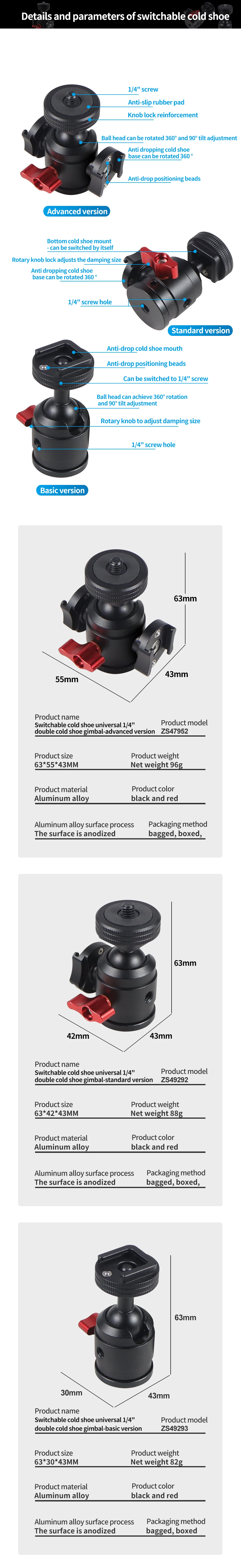 Mini Stativ Swivel Ball Kopf mit Kalten Schuh Mount Adapter für DSLR Kamera Monitor Vlog Flash Licht Mikrofon Magie Arm stehen – Detail 8