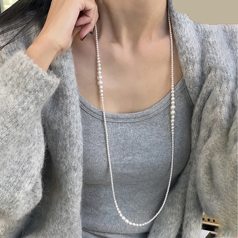 New Exquisite Elegant Versatile Prarl Necklace Pendants for Women Fashion High-End Long Luxury Sweater Jewelry Chain