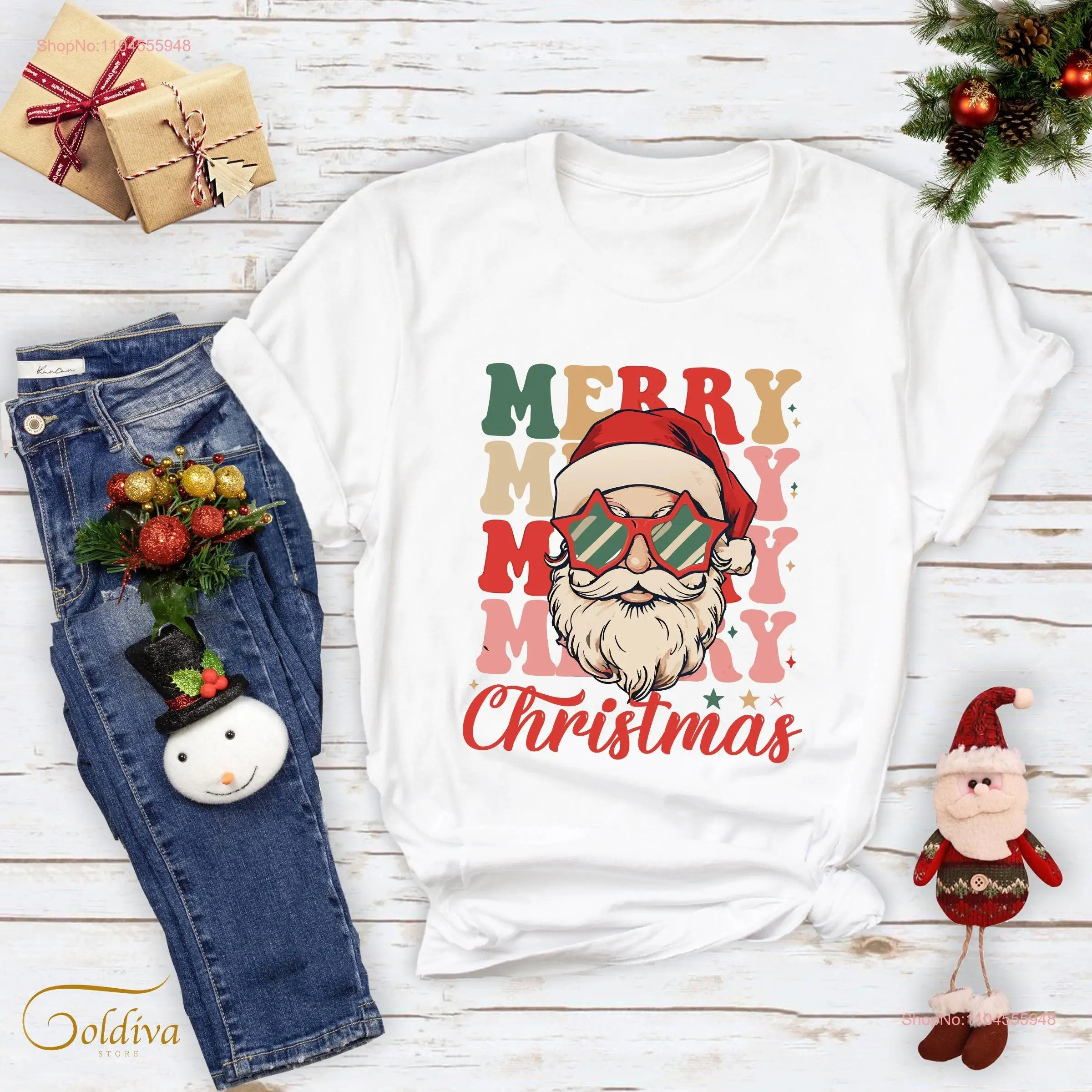 

Merry Christmas Santa T Shirt For Retro Women Claus Xmas long or short sleeves
